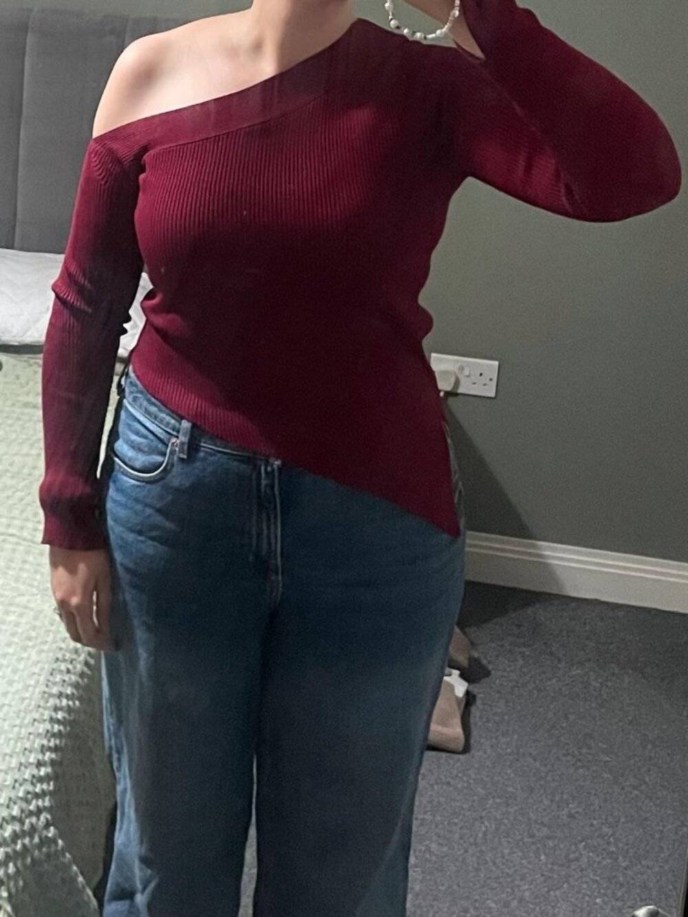 Bershka Burgundy Asymmetric Top